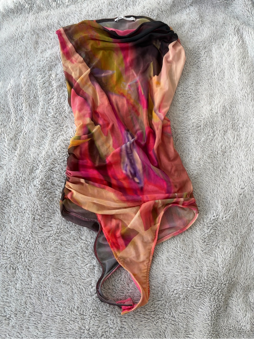Zara Draped Tulle Abstract Multicolour Mesh Bodysuit